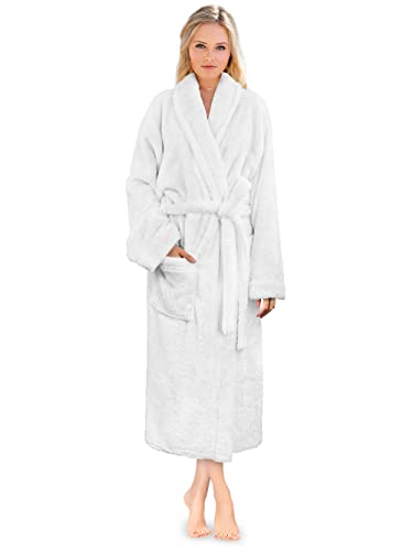 PAVILIA Premium Womens Plush Soft Robe Fluffy, Warm, Fleece Sherpa Shaggy Bathrobe - Small-Medium - White