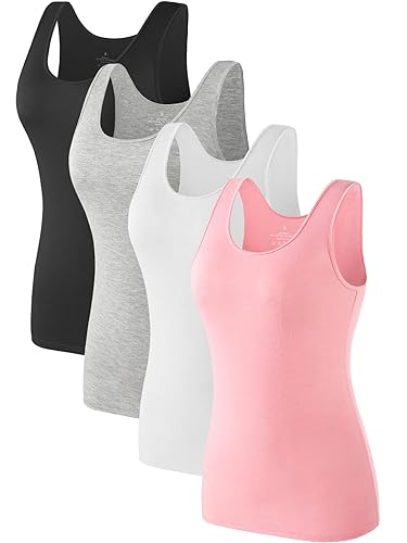 Air Curvey Basic Tank Tops for Women Sleeveless Undershirts 2-4 Pack Layering Lightweight Casual Tops - Small - 1-black Grey White Pink