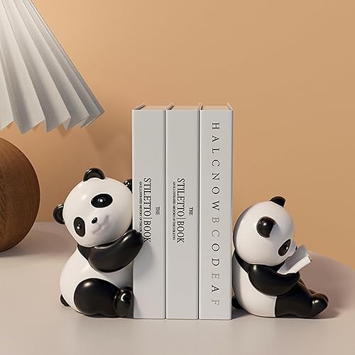 Linxia Panda Bookend Creative Bookends for Shelves Book Holder Stopper for Books/Movies/CDs/Video Games (1 Pairs) - Cute panda