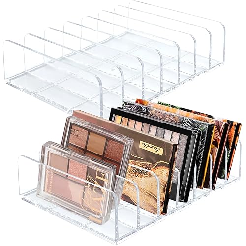 Qiuttnqn 2 Pack Acrylic Eyeshadow Palette Makeup Organizer,7-Cell Cosmetic Storage,Accessories Storage Organizer for Cosmetic,Eye Shadow,Sunglasses and Wallets - 2 Pack Clear Large