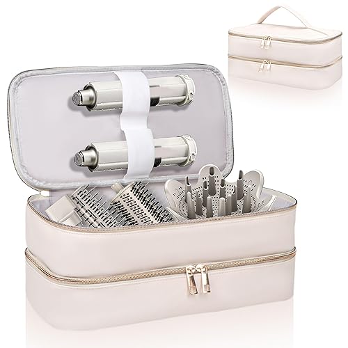 Sambois Travel Carrying Case for Shark Flex Style, Double Layer Storage Case for Shark SpeedStyle Hair Dryer Attachments, Waterproof PU Leather Organizer Bag for Shark Airwrap Styler (Dianthus White) - Dianthus White