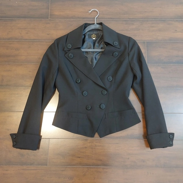 Miho Matsuda Double Breasted Long Sleeve Jacket in Black Size Small