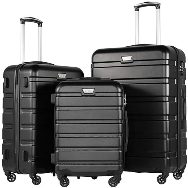 Coolife Luggage 3 Piece Set Suitcase Spinner Hardshell Lightweight TSA Lock (black, 3 piece set(20in24in28in))