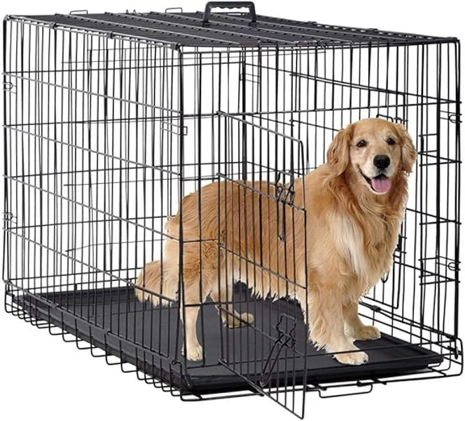 BestPet 24,30,36,42,48 Inch Dog Crates for Large Dogs Folding Mental Wire Crates Dog Kennels Outdoor and Indoor Pet Dog Cage Crate with Double-Door,Divider Panel, Removable Tray (Black, 48")