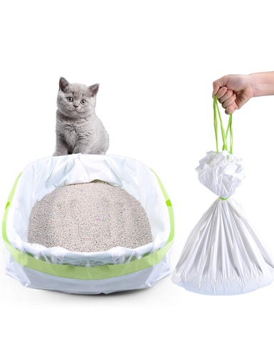 PETOCAT Cat Litter Liners Large, Jumbo Drawstring Extra Durable Pet Cat Pan Liners Extra-Thick Kitty Litter Box Bag-24 Count 36" x 19" - L