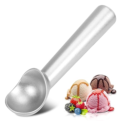 Ice Cream Scoop,7 inches Nonstick Anti-Freeze One Piece Aluminum Scooper Spoon, Heavy Duty Durable Design, Easy Clean, for Gelato, Cookie Dough, Sorbet, Almond (Silver) - Silver