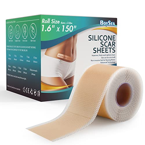 Professional Silicone Scar Sheets (Scar Tape - 150") Scars Treatment - Reusable Silicone Scar Strips Type for Keloid, C-Section, Surgery, Burn, Acne et - Natural