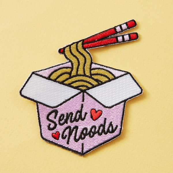 Send Noods Embroidered Iron On Patch // Jacket Patch, Noodles, Send nudes // Funny badge // DIY patches