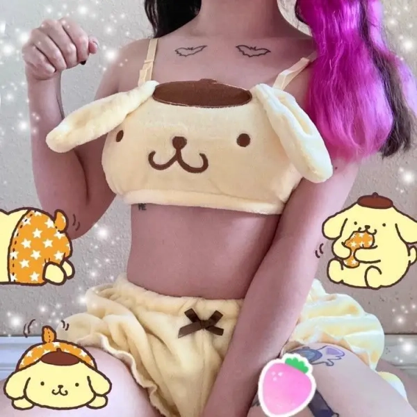 Ultra Plush Pompompurin Inspired Lingerie Set with Cute Tops Length