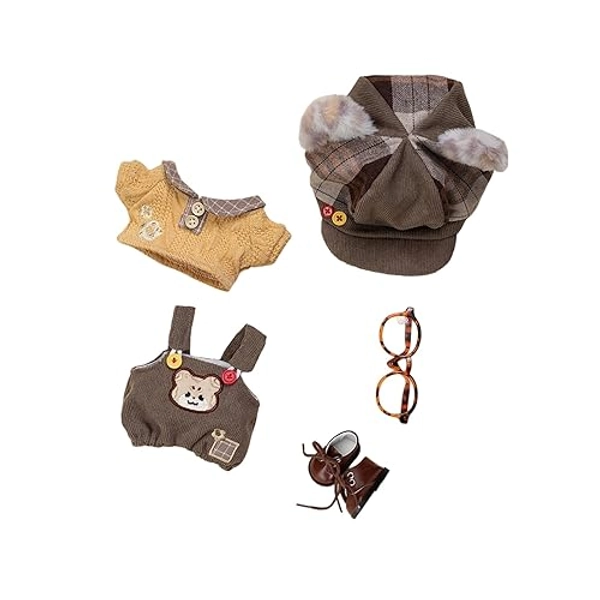 CALEMBOU Soft Stuffed Animal Clothes, Cute 20cm Plush Doll Clothes Set for Stuffed Animals, Hat Shirt Shoes Glasses Bag Bib Pants 20cm Doll Clothes (Leopard Doll Clothes Set-20cm/8)