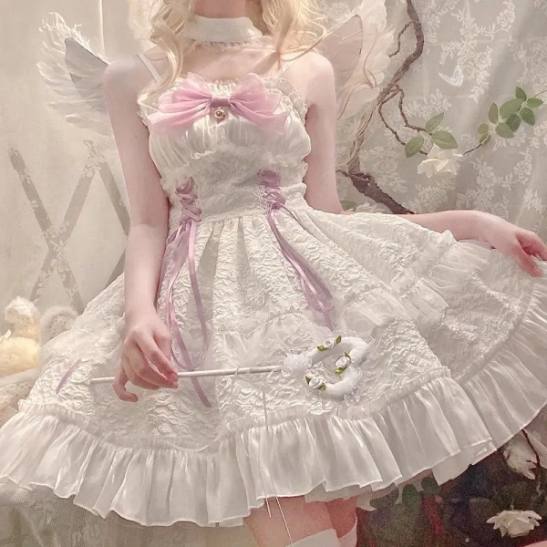 Ethereal Princess Lace Dress with Ruffles and Bows