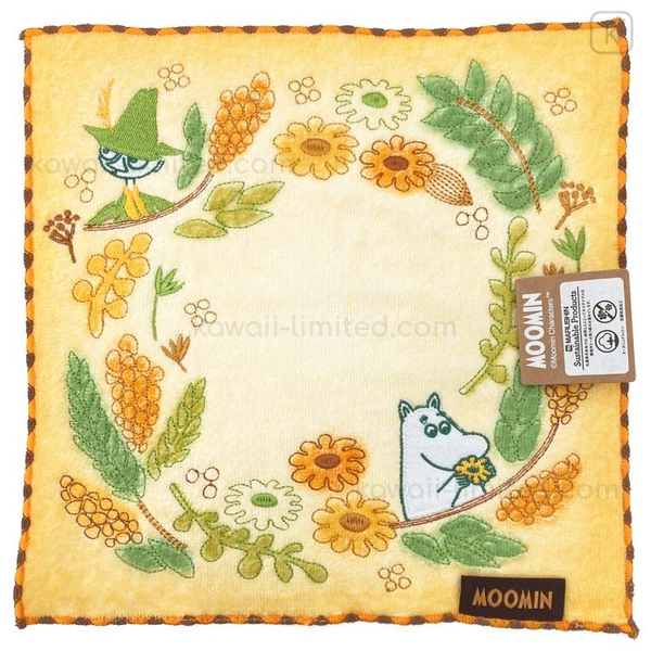 Japan Moomin Embroidered Mini Towel - Moomintroll & Snufkin : Autumn Orange