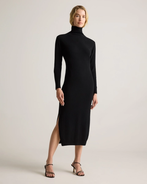 Mongolian Cashmere Turtleneck Midi Sweater Dress