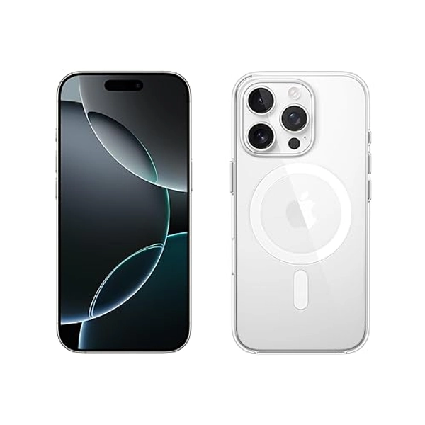 Apple iPhone 16 Pro 128 GB - Titan Weiß + Clear Case mit MagSafe