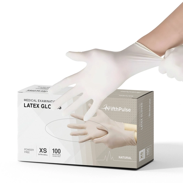 FifthPulse Medical Exam Latex Powder Free Disposable Gloves 100 Pcs XS Natural