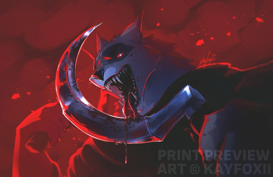 Death Wolf Puss in Boots Furry Art Print