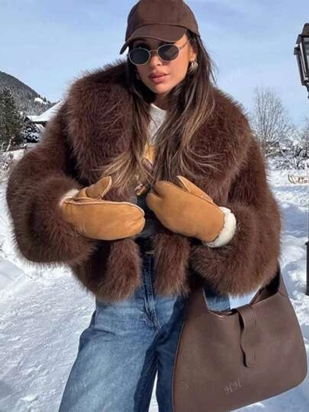 HH Women Solid Faux Fur Jackets Long Sleeves For Warmth Winter Coat Female Fashion Turn-Down Collar Loose Casual Outerwear