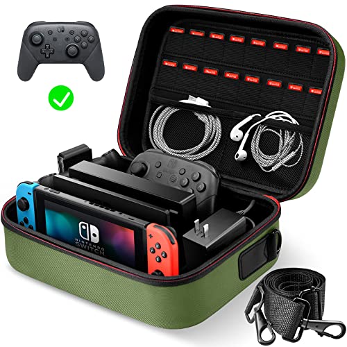 Switch Case, VORI Switch Carrying Case for Nintendo Switch and Switch OLED Model, Portable Full Protection Hard Shell Travel Storage Bag for Switch Console Pro Controller Accessories, Green - Army Green