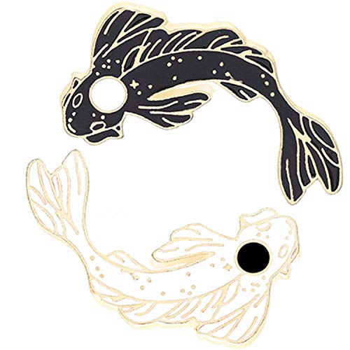 GuassLee Enamel Lapel Brooches Pin Set, 2pcs Lovely Black and White Fish Brooch, Cute Cartoon Pins for Backpacks Clothes Bags Jackets Hat Jewelry DIY Accessories Christmas Gift