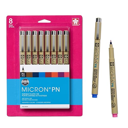 SAKURA Pigma Micron Plastic Nib Pens - Archival Black and Colored Ink Pens - Pens for Writing, Drawing, or Journaling - 0.45 mm Plastic Nibs - 8 Pack - 8 Pen Pack