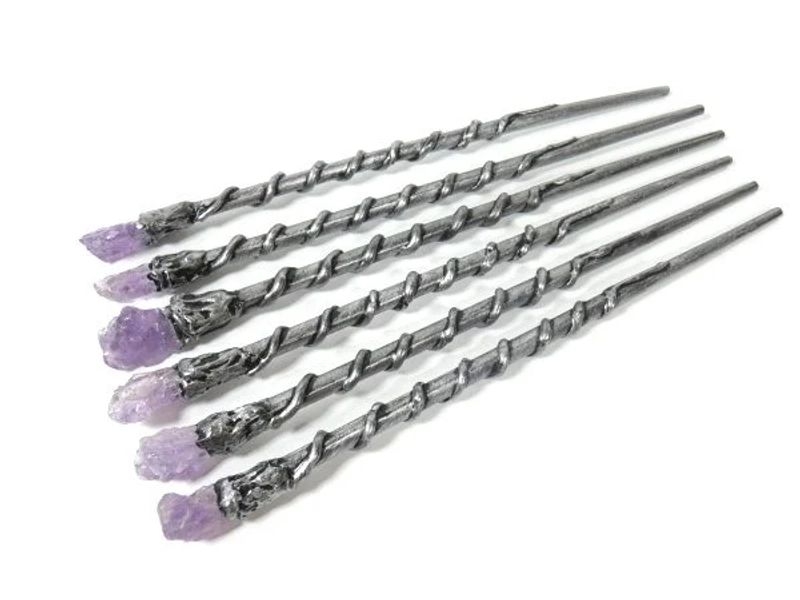 Raw Amethyst Crystal Wand Magic Wand Silver Magic Wand Warlock Wand Gemstone Magic Wand Fairy Wand Wicca Wand Wizard Wand Scepter