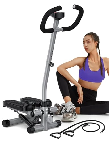 Amicus Mini Stepper for Exercise, Adjustable Height Hydraulic Stair Steppers with Resistance Band for Home, 330lbs Weight Capacity