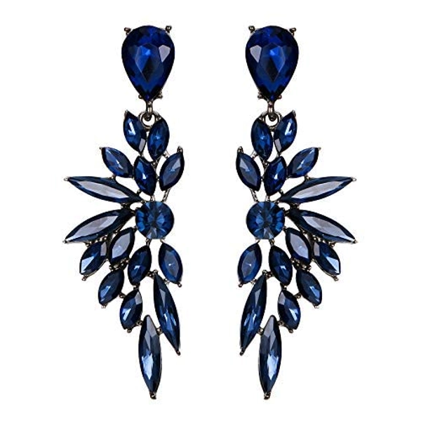 JeanBeau Large Crystal Wedding Bridal Earrings for Women - Art Deco Rhinestone Angel Wings Long Drop Statement Multi Marquise Cluster Bling Dangle Chandelier Pageant Drag Queen Prom Jewelry