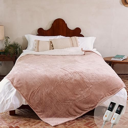 GOTCOZY Heated Blanket Queen Size - Electric Blanket with Dual Controller 6 Heating Level & 10 Hour Auto Off Heating Blanket, ETL Certified (84X90 Inch Rose Dust) - Rose Dust - Queen