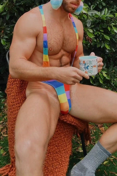 Ciciful Rainbow Colorblock Deep U Neck Suspender Thongs Bodysuit