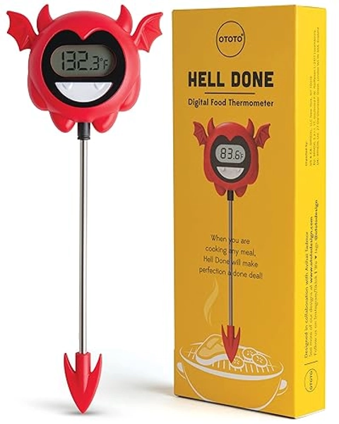 OTOTO Hell Done Halloween Meat Thermometer Digital - Spooky Food Thermometer for Cooking, Devil Thermometer for Meat, Digital Thermometer, Cooking Gifts