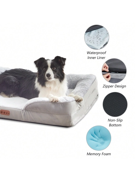 1pc Medium/Large Dog Orthopedic Bed, Dog Bed With Side Wall, Anti-Slip Egg Crate Foam Large Dog Sofa Bed, Removable & Washable Cover, Non-Slip Bottom, Grey