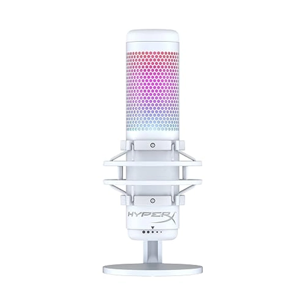 HyperX 519P0AA QuadCast S – RGB USB Condenser Microphone for PC, PS5, Mac, Anti-Vibration Shock Mount, 4 Polar Patterns, Pop Filter, Gain Control, Gaming, Streaming, Twitch, YouTube, Discord – White