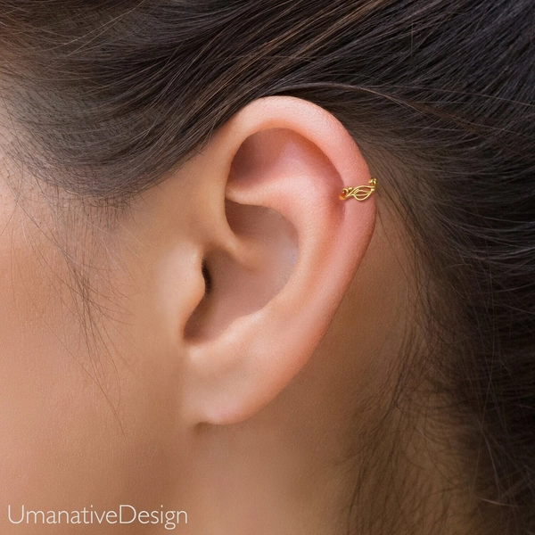 Leaf Helix Earring, Cartilage Jewelry, Helix Piercing, Unique Body Jewelry, Gold Helix Hoop, Cartilage Earring, Boho Helix Hoop Ring