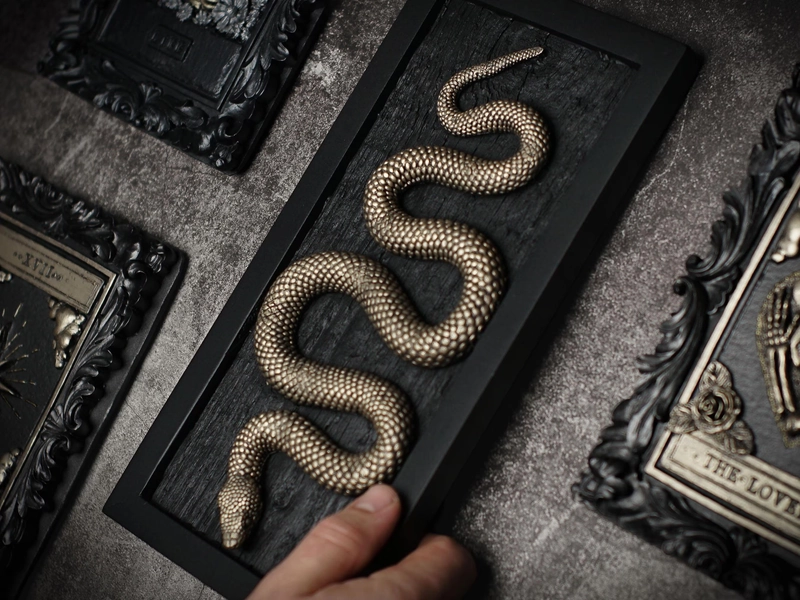 Snake wall art, Original Sculpture, Gothic home decor, Black Gold painting, Witchy gifts, Snake Ornament, Serpent wall hanging, spooky décor