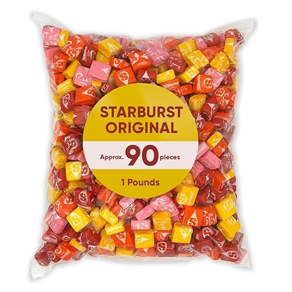 Strburst Original Fruit Chews 1 Pound Approx 90 Pieces - Bulk Candy of Individually Wrapped Candy Bulk, Tropical Chewy Fruity Candy, Perfect Fruit Snacks for Kids & Adults - Orange, Strawberry, Cherry, Lemon - Wrapped Candy Fruity Candy Small Candy Soft Candy Tropical Candy For Candy Buffet and Candy Dish