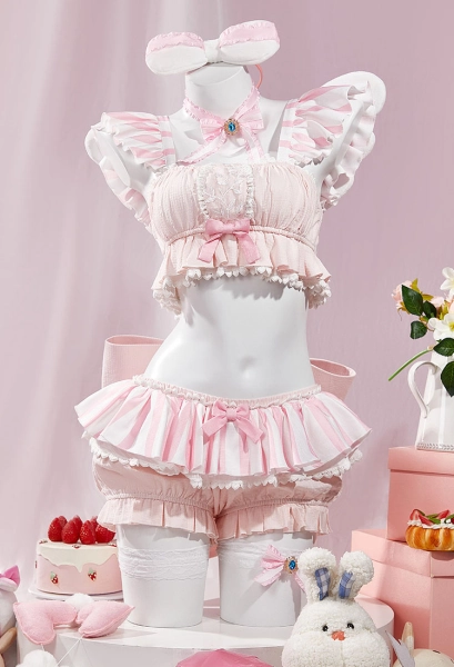 Fate/kaleid liner Prisma Illya Illya Cosplay Costume Kawaii Homewear Ruffles Short Top and Skort with Headband and Socks