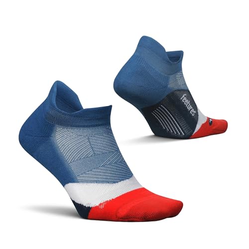 Feetures Elite Light Cushion No Show Tab Ankle Socks - Sport Sock with Targeted Compression - (1 Pair) - Small - Atmospheric Blue