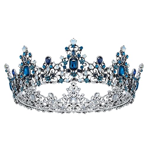 SWEETV Queen Crown for Women - Baroque Wedding Tiaras and Crowns, Jeweled Costume Tiara Princess Crown, Prom Birthday Party Halloween Hair Accessories,Blue - 1.Blue