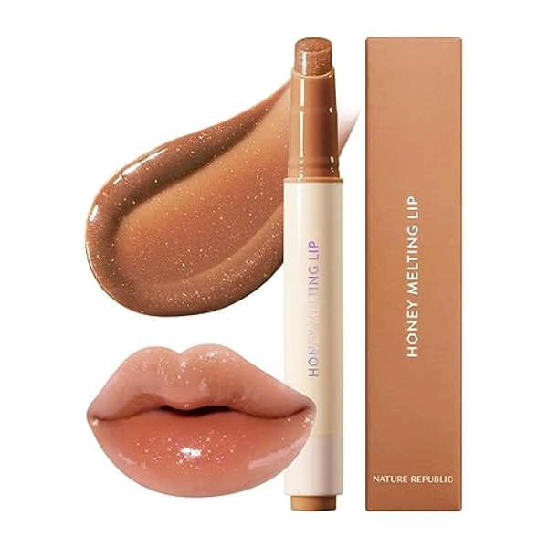 Nature Republic HONEY MELTING LIP GLITTER (14 MAPLE) SOFT LIP STICK Hydrating jelly Gloss, Moisturizing balms, Shine Glimmer Finish, Shimmery-Sheer tint, korean make up