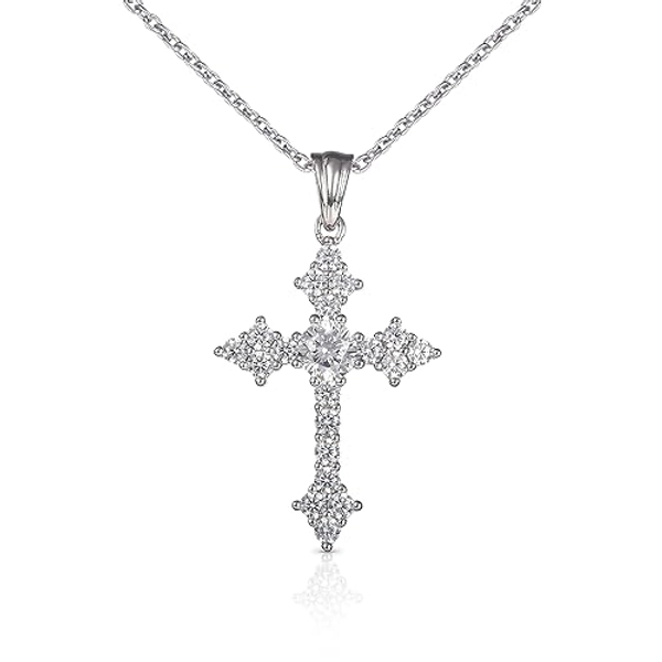 namana 925 Sterling Silber Kreuz mit Halskette für Damen und Mädchen, Silber Kreuz und Kette für Frauen, Sterling Silber Kreuz Anhänger und Halskette mit Zirkonia Steinen