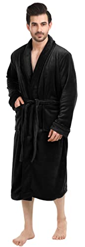 NY Threads Luxurious Mens Shawl Collar Fleece Bathrobe Spa Robe - XX-Large-3X-Large - Black