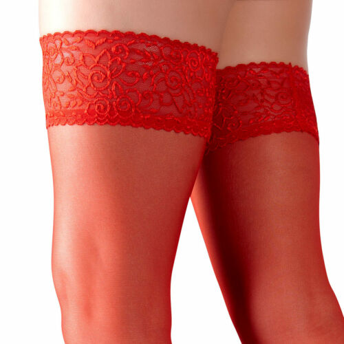 Halterlose Strümpfe rot S M L XL Nylons für Strapshalter Spitze "Ramona" S14  | eBay