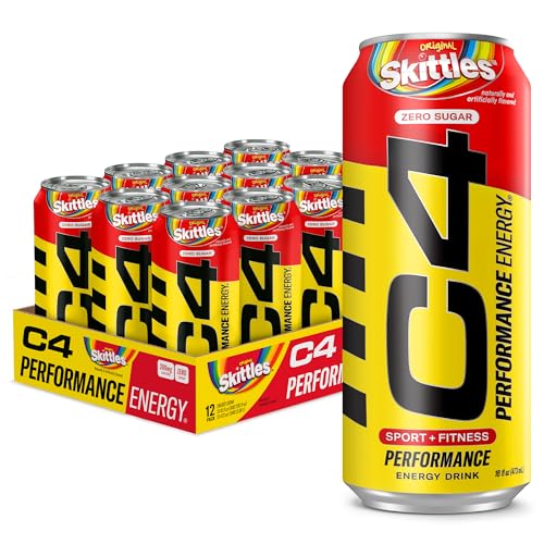 Cellucor C4 Energy Drink, Skittles, Carbonated Sugar Free Pre Workout Performance Drink with no Artificial Colors or Dyes, 16 Oz, Pack of 12 - Skittles - 16 Fl Oz (Pack of 12)