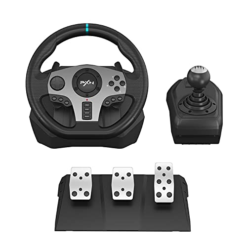 PXN PC Steering Wheel, V9 Universal Usb Car Sim 270/900 Degree Race Steering Wheel with 3-Pedals and Shifter Bundle for PC, Xbox One, Xbox Series X/S, PS4, PS3, Switch (Black) - Black