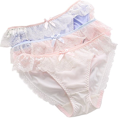 TOMORI Womens Lace Floral Panties Soft Breathable Bow Underwear Low Rise Briefs for Big Girl, Pink, Medium