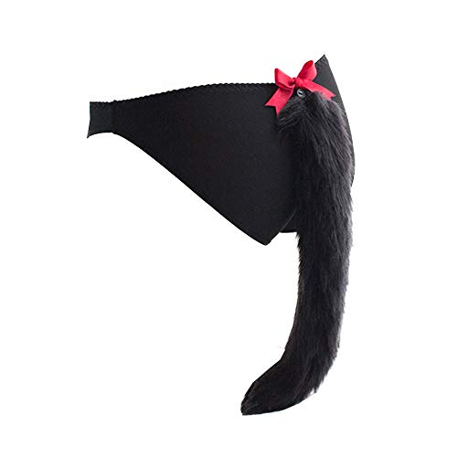 YOMORIO Cute Cat Tail Panties Womens Anime Cosplay Underwear Faux Fox Tail Lingerie Fancy Costume - Medium - Black