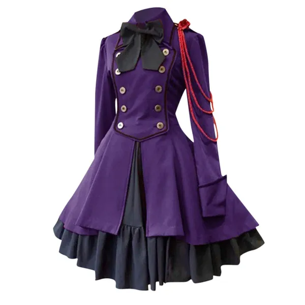Allence Damen Langärmliges Spitzenkleid aus Trompetenärmel Korsage Kleid Steam Punk Gothic Magic Mistress Teufelchen Halloween Cosplay