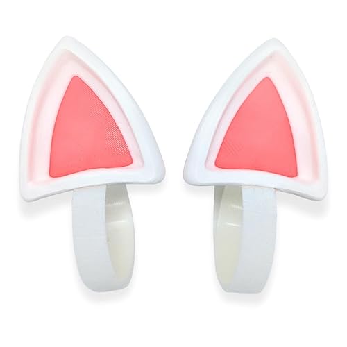 BeamTeam3D Cat Ears for Headphones - Cat Ear Headphone Attachment in Various Colors with Self Fastener - Cat Ears Headphone for Gamers and Streamers and Cosplayers (Set of 2) (White/Pink) - White/Pink
