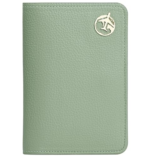 Lychii Leather Passport Wallet for Women and Men, PU Travel Protector Wallet Pouch Protective Case for Passport, Boarding Pass and ID Card - Green