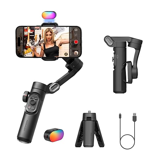 Smartphone Gimbal 3-Axis Stabilizer for iPhone & Android, Magnetic Fill Light,Smooth Video Recording, Foldable Portable 3-Axis Gimble for Smartphone-AOCHUAN Smart XE Kit - Smart XE KIT